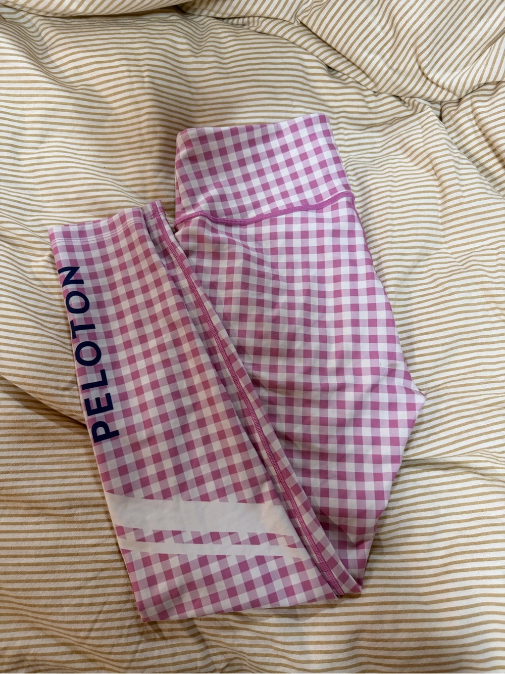 Peloton Pink and White Gingham Leggings